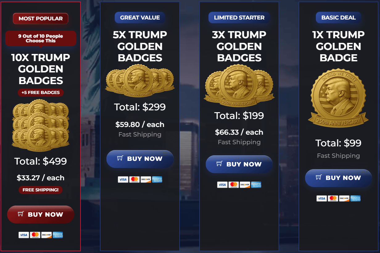 Trump Golden Badge pricing
